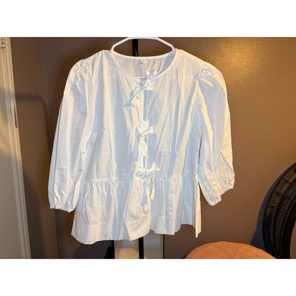 Unbranded - White Cotton Dress Blouse Women's Sz S - NWOT
